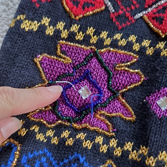 Vintage All Week Cardigan Sweater Women's Large Geometric Embroidered Beaded - Picture 10 of 11